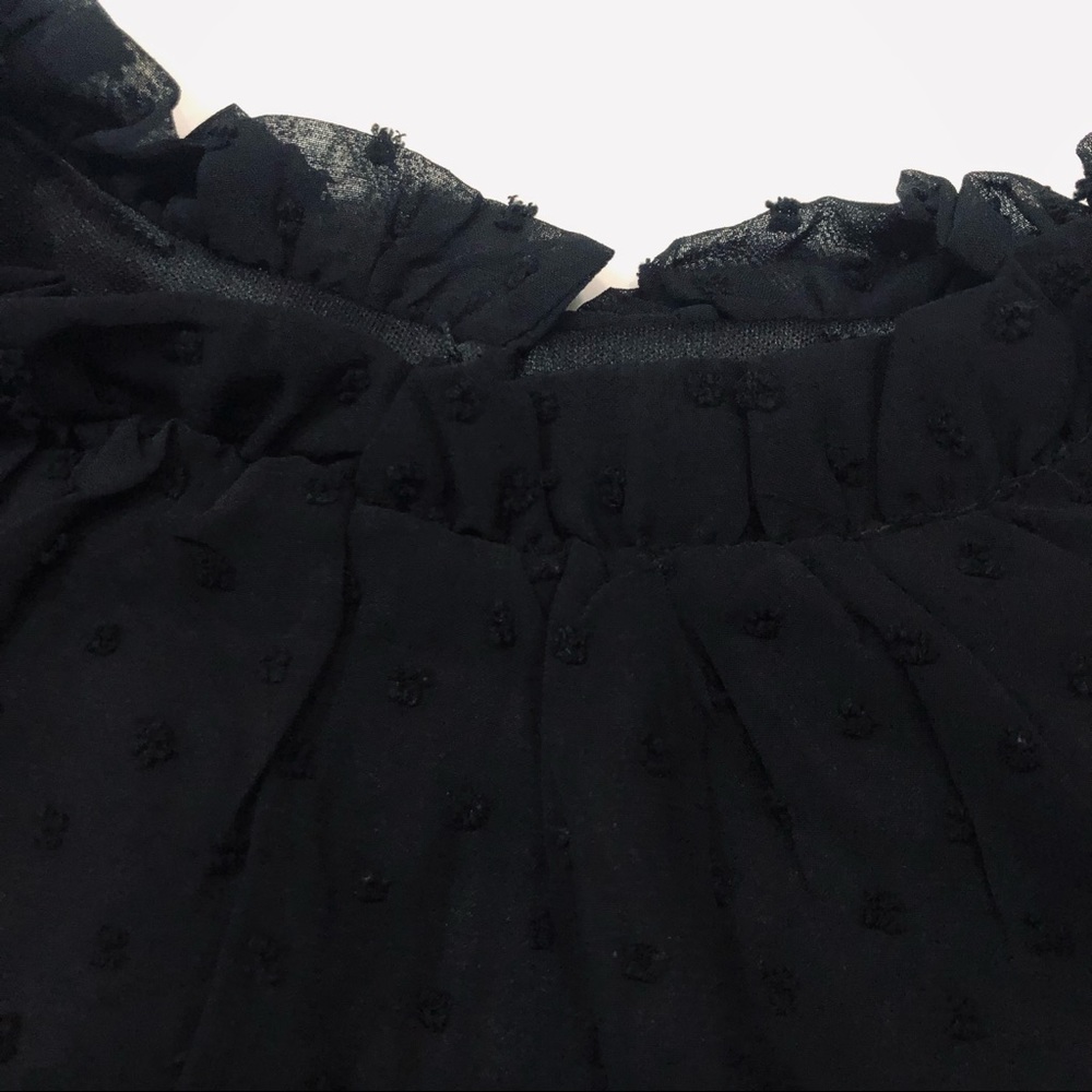 Black Ruffled Crewneck Swiss Dot Bubble Blouse - Picture 3 of 5